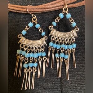 Boho Style Silver and blue earrings